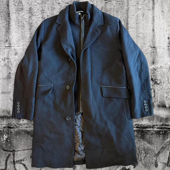 Cole Haan Signature Wool Blend Overcoat w/ Zip Mock Neck Liner (Black) - Medium - Picture 1 of 7